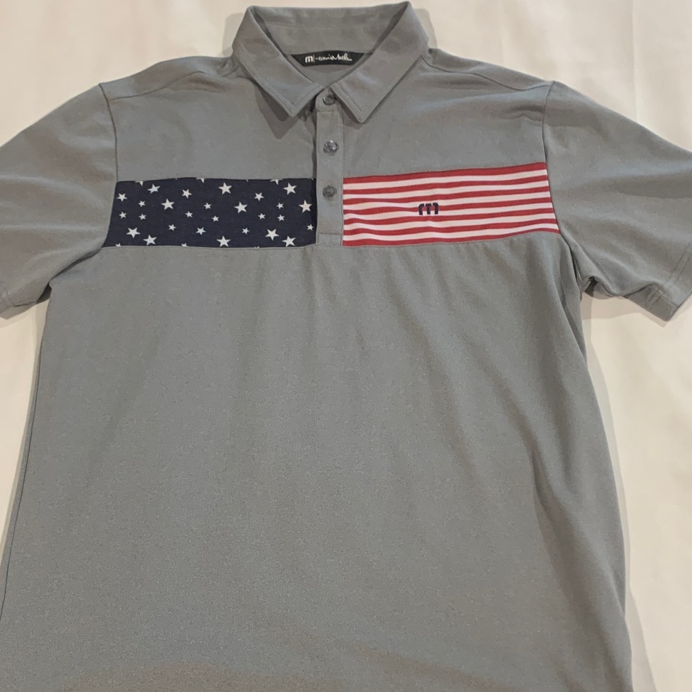 Travis Mathew Gray Polo with Flag Design